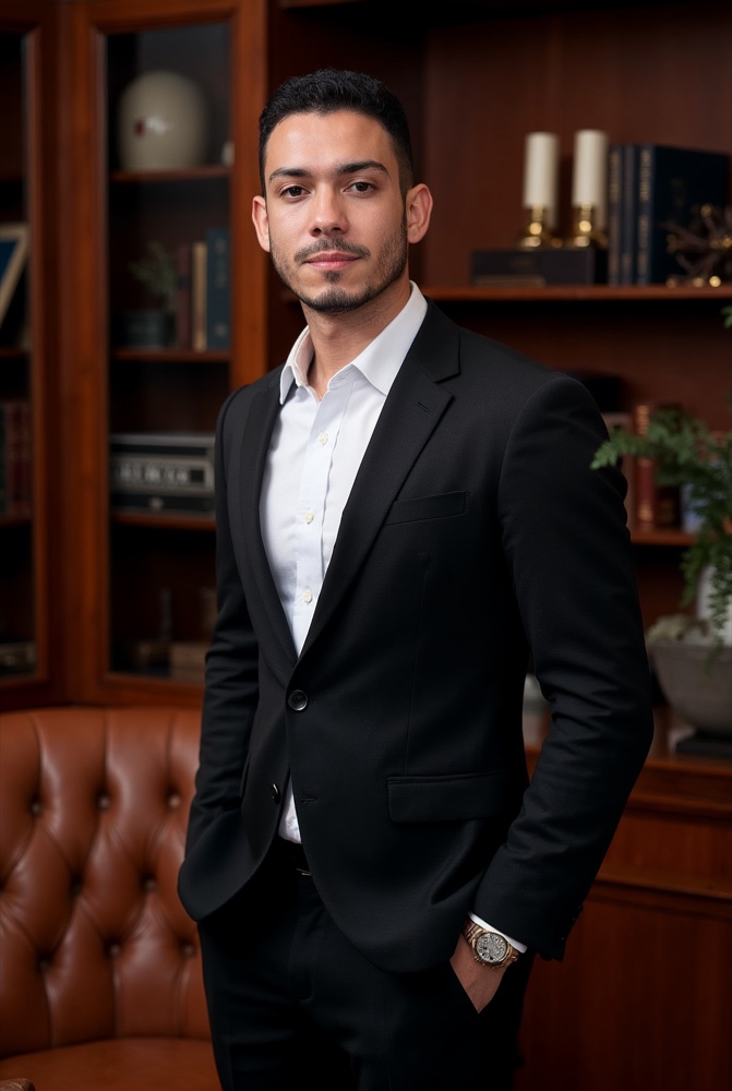 Ítalo Costa em escritório com biblioteca